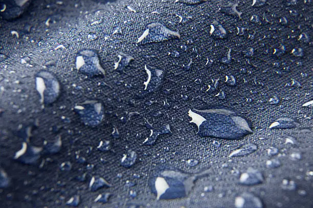 Blue waterproof membrane textile background with drops