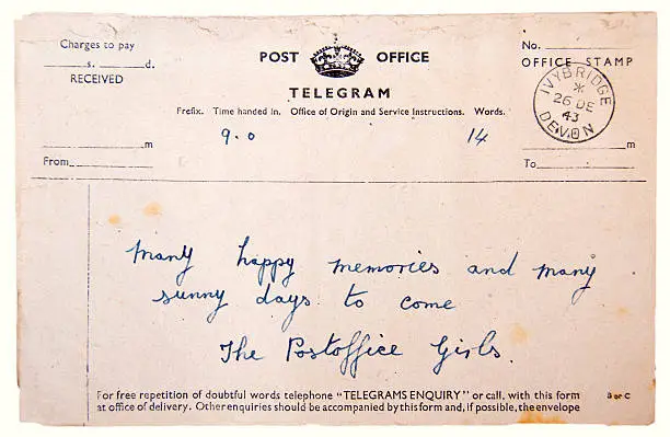 Vintage British Telegram from 1943.