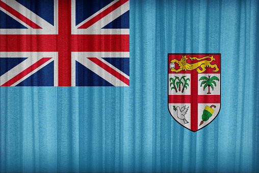 Fiji flag pattern on the fabric curtain,vintage style