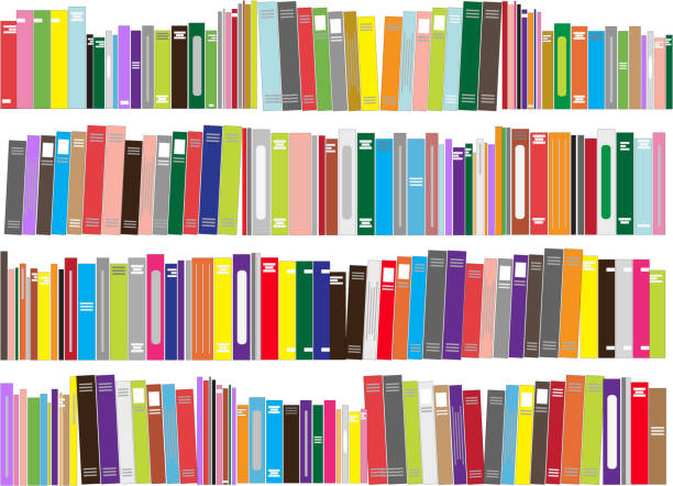 ilustrações de stock, clip art, desenhos animados e ícones de livros-ilustração vetorial - book book spine in a row library