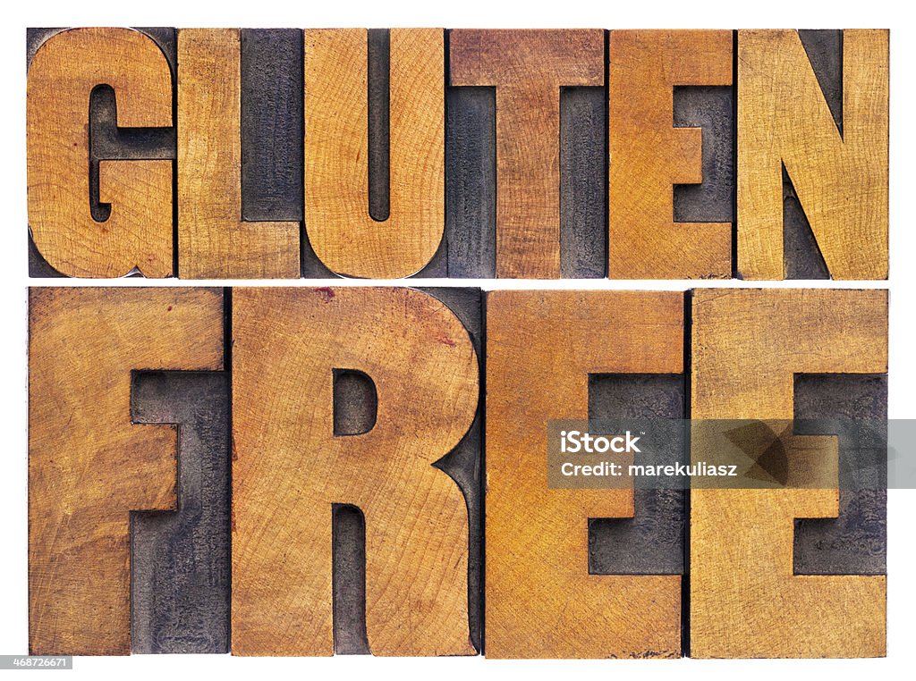 Sin gluten palabras en tipo de madera - Foto de stock de Alimento libre de derechos