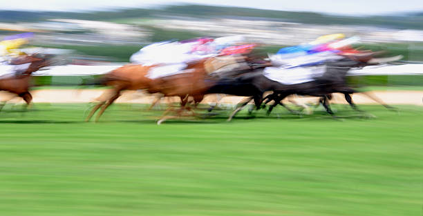 istock Motion blurred horse race background 468727100