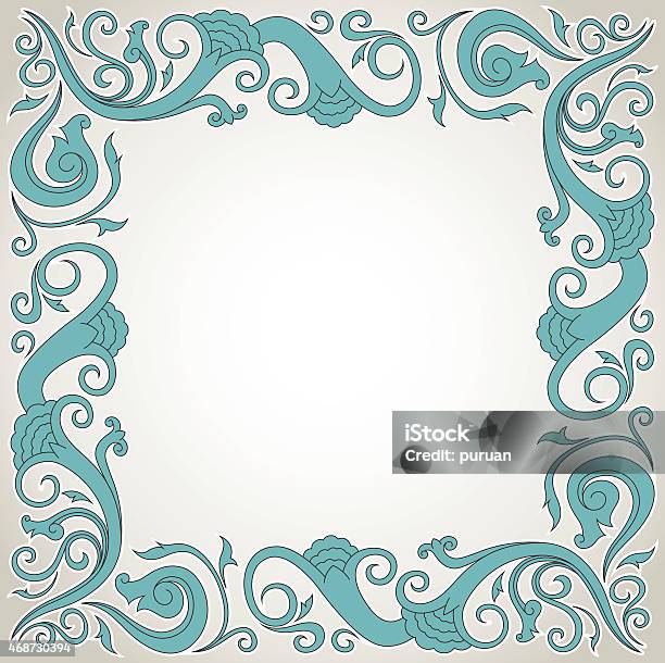 Floral Ornament Frame In Blue Stock Illustration - Download Image Now - 2015, Abstract, Art Deco