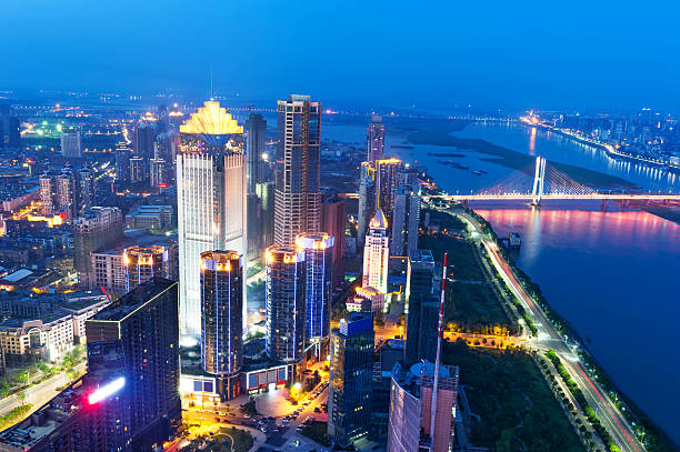 istock Aerial view of city night 468730443