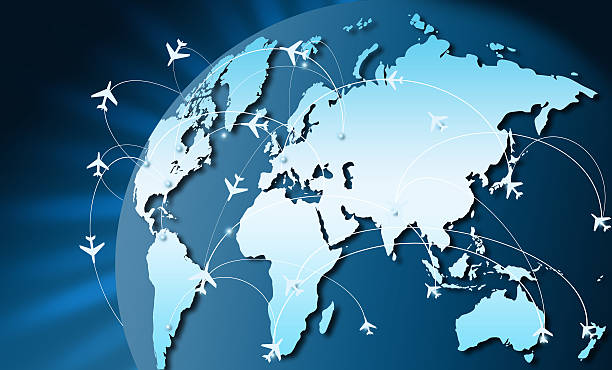 Airplanes on their destination routes stock photo