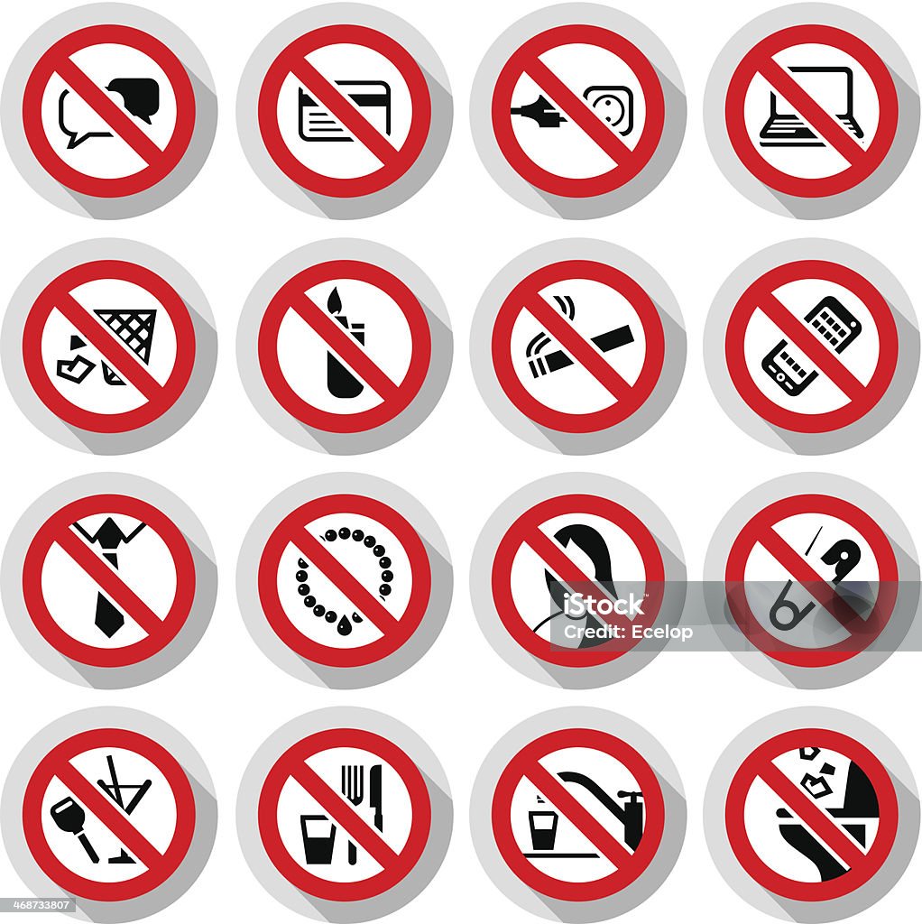 Set Prohibited symbols Set Prohibited symbols Office black signs on paper stickers, vector illustration Bathroom stock vector