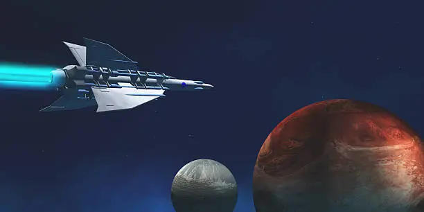 A star-ship from Earth travels to a red planet to begin an exploratory expedition.