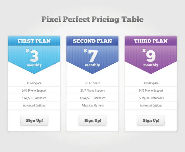 Vector illustration of Three plans and their prices for commercial web services