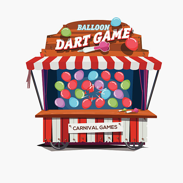 balloons dart spiel. carnival einkaufswagen-konzept-vektor-illustration - darts stock-grafiken, -clipart, -cartoons und -symbole