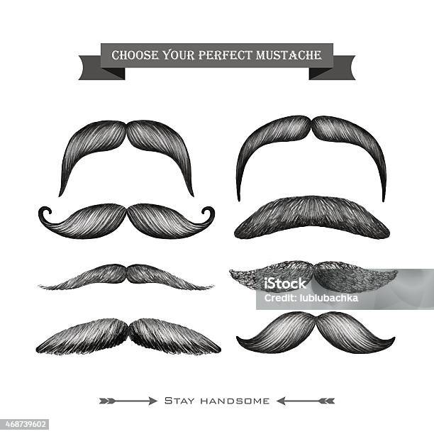 Mustache Hand Drawn Set Stock Illustration - Download Image Now - Mustache, Old-fashioned, Retro Style