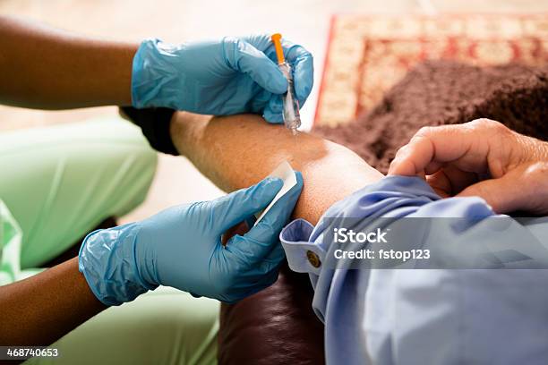Medical Home Healthcare Nurse Giving Injection To Senior Woman Stock Photo - Download Image Now