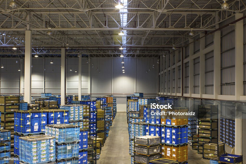 Interior of new large and modern warehouse space Airplane Hangar Stock Photo