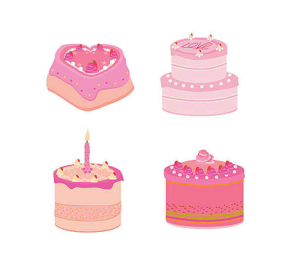 Set of vector pink sweets cakes vector art illustration