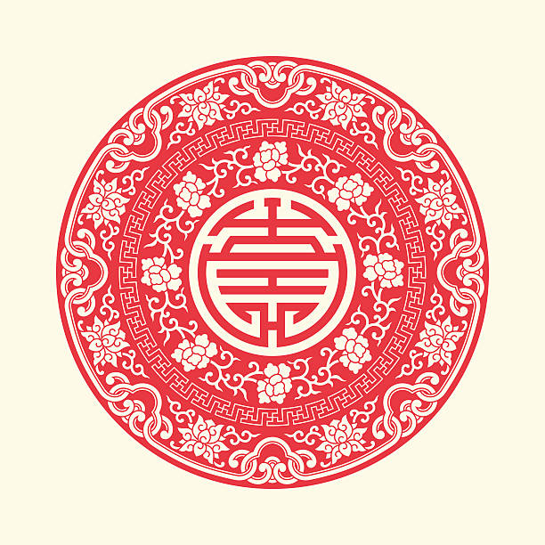 chiński tradycyjny auspicious symbole i koło ramki - new year stock illustrations