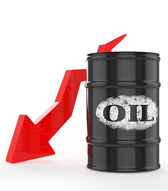 istock Oil Barrels with Red Arrow down. Financial crisis 468745044