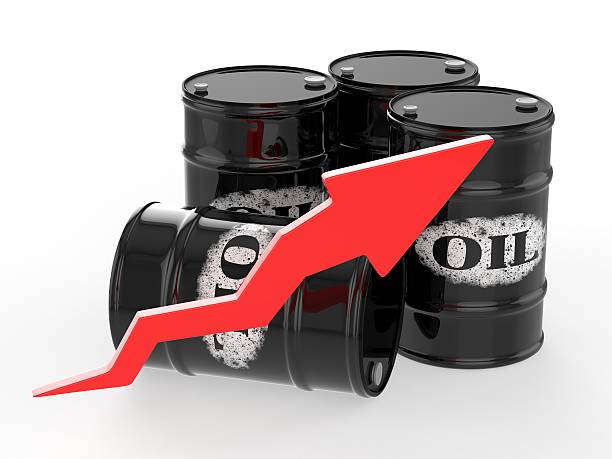 istock Oil Barrels with Red Arrow Up 468747418