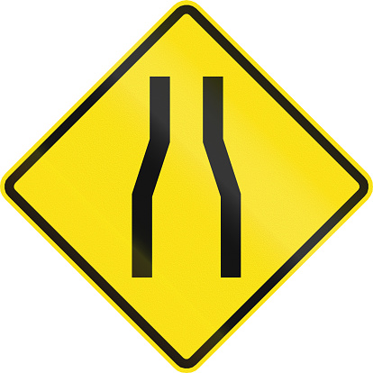 Chilean road warning sign: One lane road/narrow road ahead