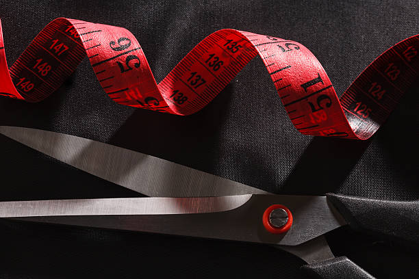 istock Scissors and tape measure top view 468748625
