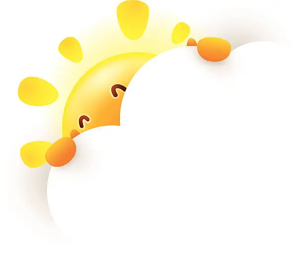 Vector illustration of Summer sun hides behind a cloud