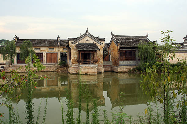 An ancient village in Anhui province, China, surrounded by pond