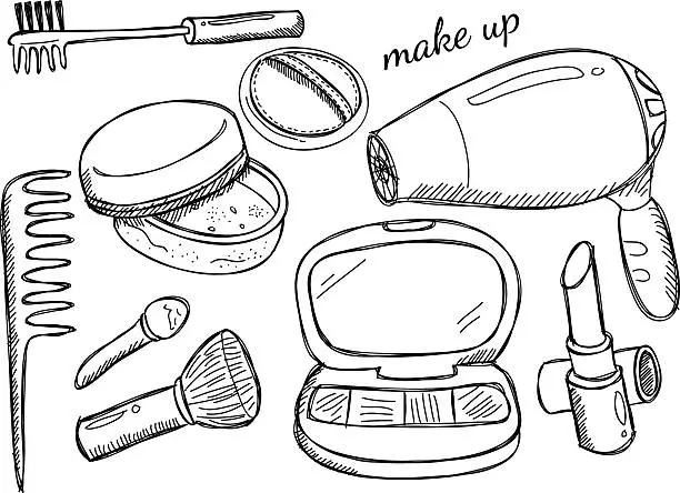 Vector illustration of makeup kit doodle
