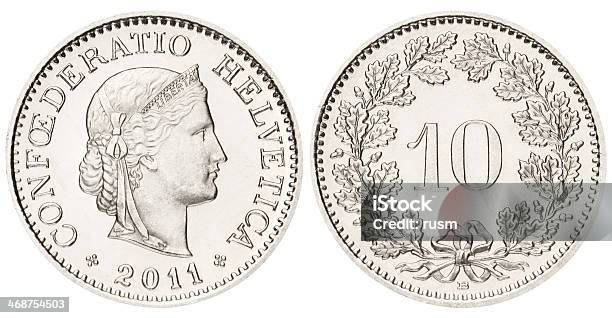 스위스 10 Centimes 동전 흰색 배경의 스위스 통화에 대한 스톡 사진 및 기타 이미지 - 스위스 통화, 동전, 스위스