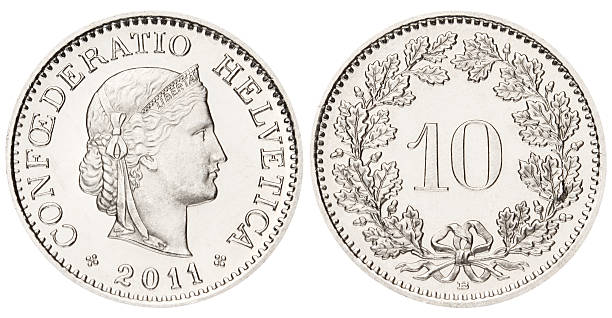 istock Swiss 10 centimes coin on white background 468754503