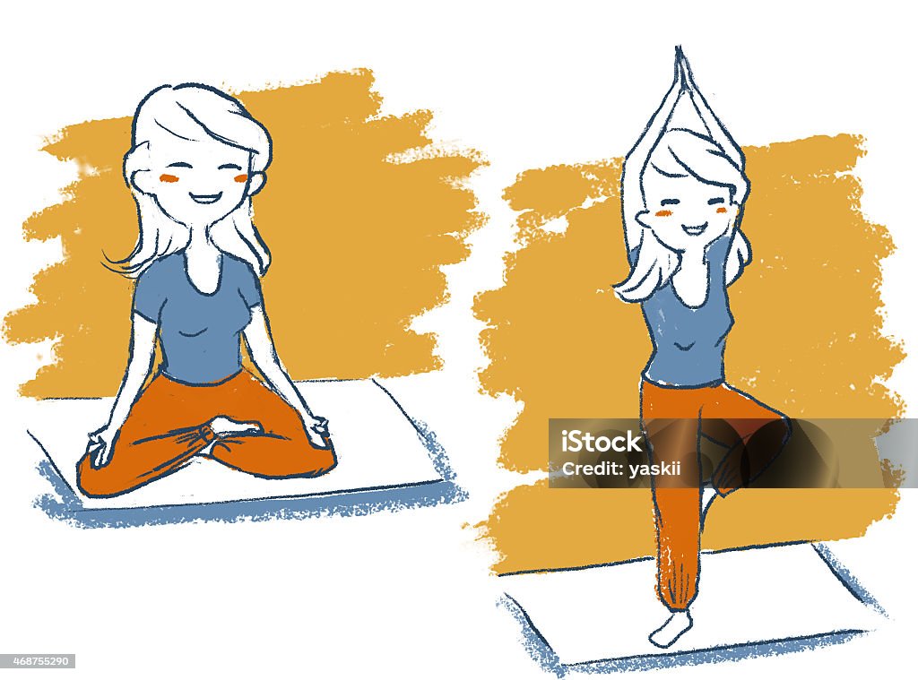 Woman practicing yoga Young woman practicing sports or yoga exercises. Doodles style Illustration 2015 stock illustration