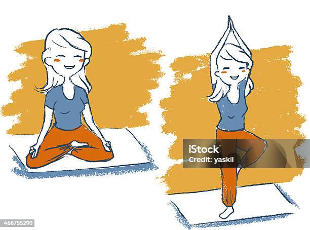 Woman Practicing Yoga Stock Illustration - Download Image Now - 2015, Active Lifestyle, Adult
