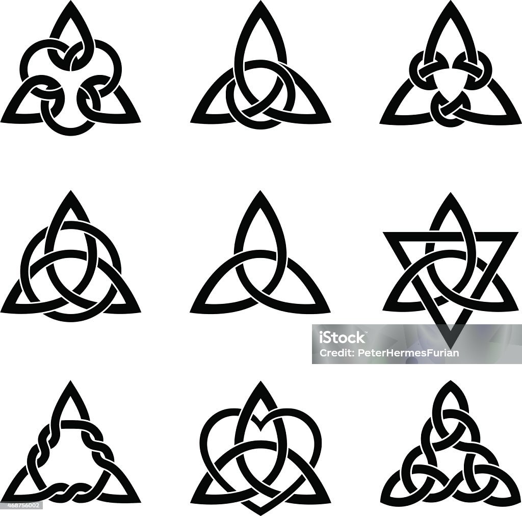 Nine Celtic Triangle Knots A variety of celtic knots used for decoration or tattoos. Nine endless basket weave knots. These knots are most known for their adaptation for use in the ornamentation of Christian monuments and manuscripts. Celtic Knot stock vector
