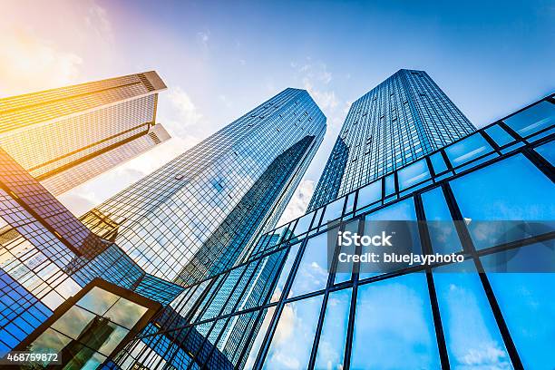 Modern Skyscrapers In Business District At Sunset Stock Photo - Download Image Now - Skyscraper, Frankfurt - Main, Abstract