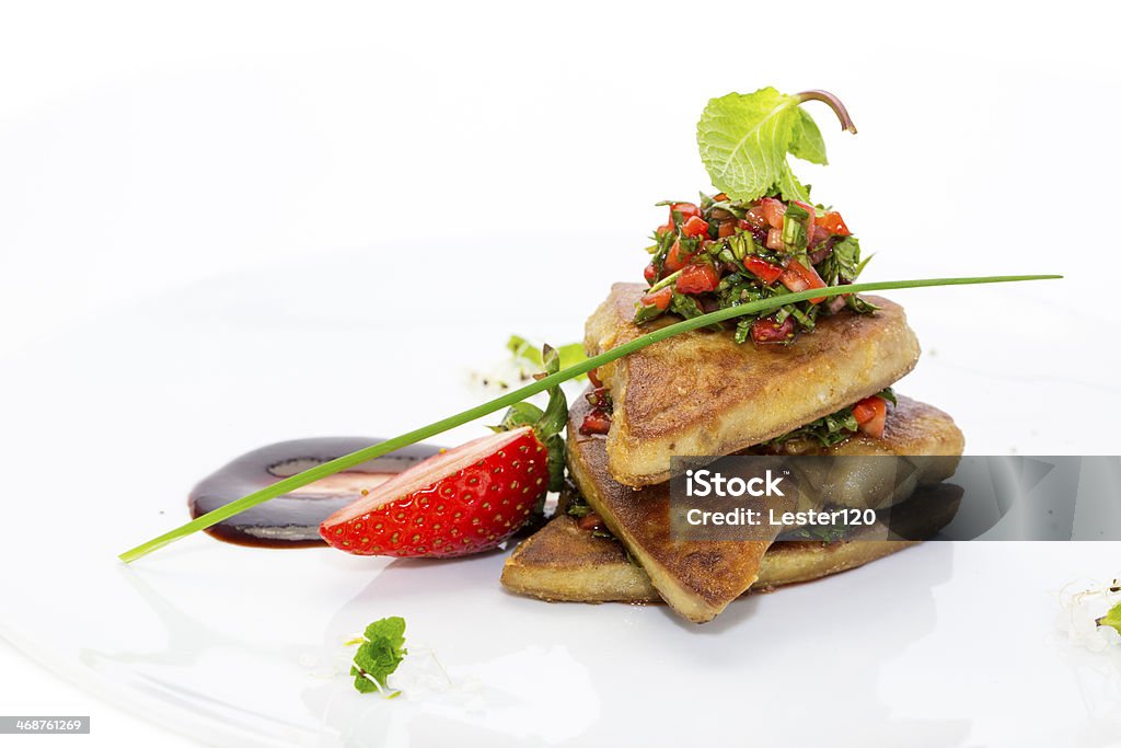 foie gras garnished with strawberries foie gras garnished with strawberries   restaurant, pepper Animal Digestive System Stock Photo