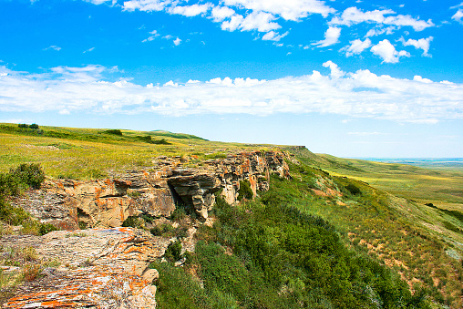Canadian Prairie at Head-Smashed-In Buffalo Jump world heritage site in Southern Alberta, Canada.