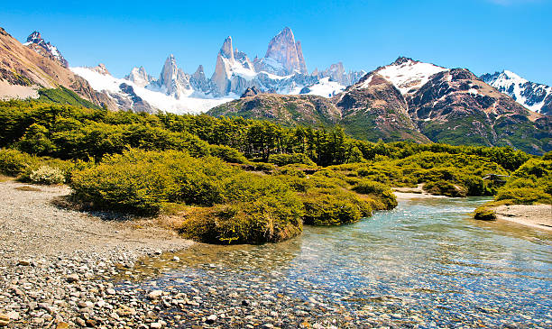 Beautiful landscape in Patagonia, Argentina, South America Beautiful natural landscape with Mt Fitz Roy in Los Glaciares National Park, Patagonia, South America. cuernos del paine stock pictures, royalty-free photos & images