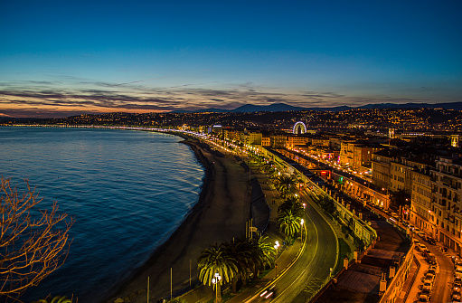 Promenade des anglais in Nice by night