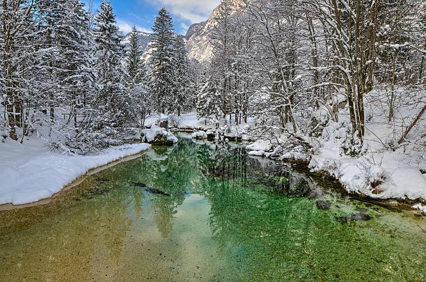 istock Colorful river in snowy winter 468763008