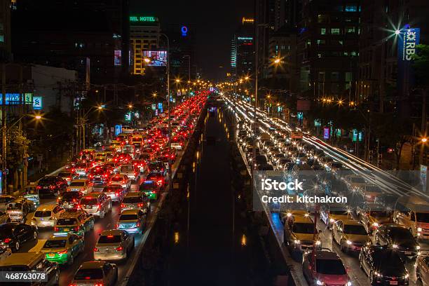 Photograph Of A Big City Traffic Jam Stock Photo - Download Image Now - Traffic Jam, Bangkok, Night