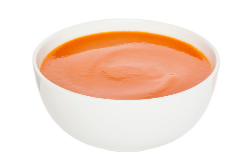 Tomato Soup - Cream of Tomato Soup in a white china bowl, clipping path, front to back focus.