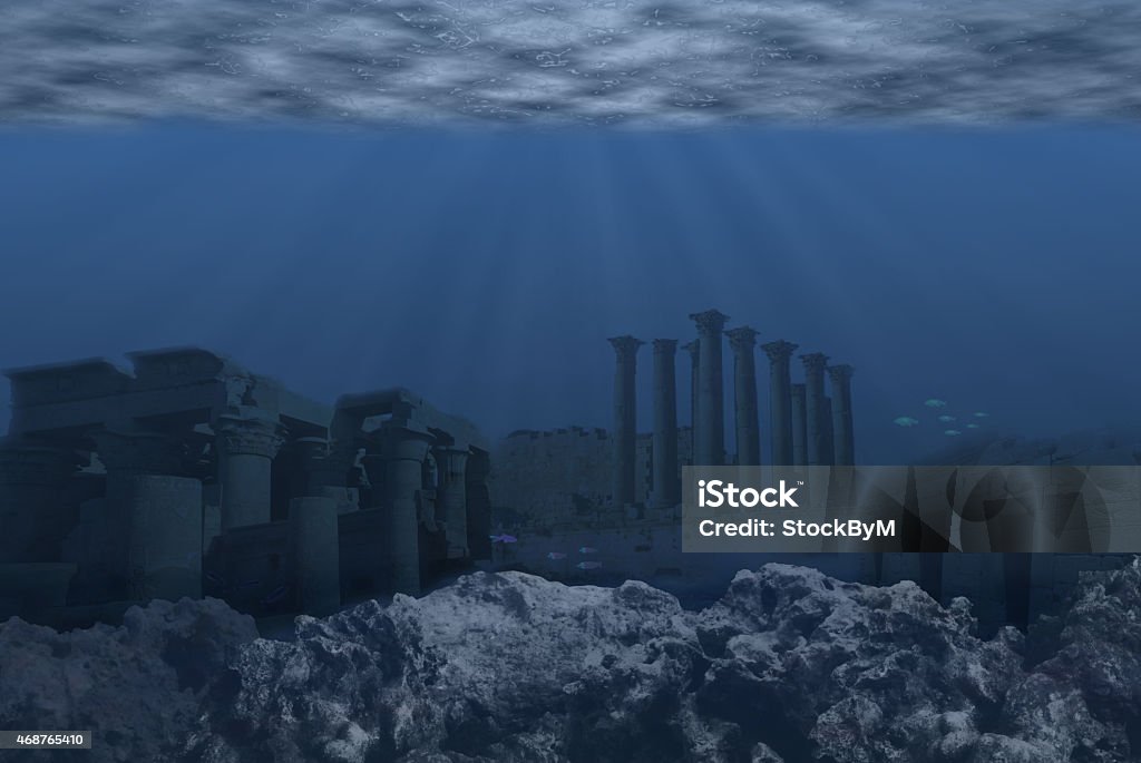 Atlantis Ruins under the sea Underwater Stock Photo