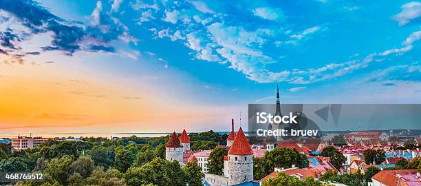 Panorama Panoramic Scenic View Landscape Old City Town Tallinn I Stock Photo - Download Image Now