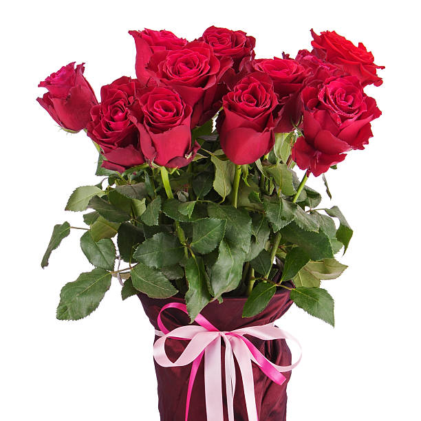 istock Bouquet from red roses in vase and balloon isolated 468770329