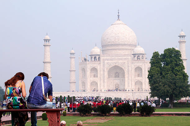 Agra, India, March 2024: The Taj Mahal, a white marble mausoleum located in Agra, Uttar Pradesh, recognized as the jewel of Muslim art in India and one of the universally admired masterpieces