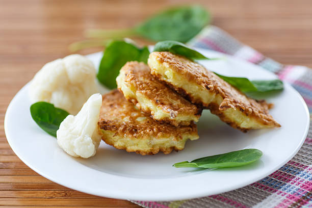 pancakes from cauliflower stock photo