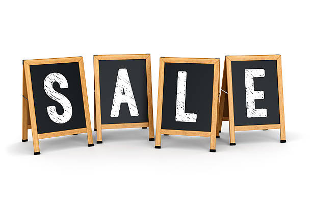 Sidewalk signs with text SALE isolated on white background. Business promotion and marketing concept.