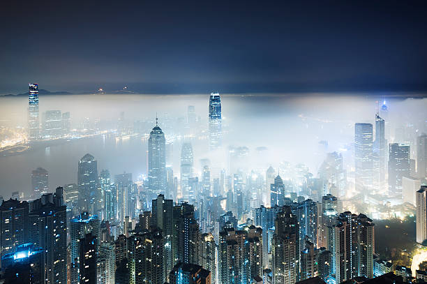 istock City in misty fog 468780472