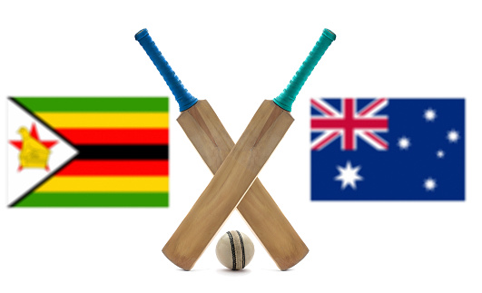 Zimbabwe VS Australia Cricket Match concept with their countries flag. Isolated on white