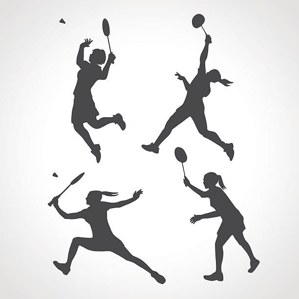 silhouetten von frauen professionellen badminton player - federball stock-grafiken, -clipart, -cartoons und -symbole