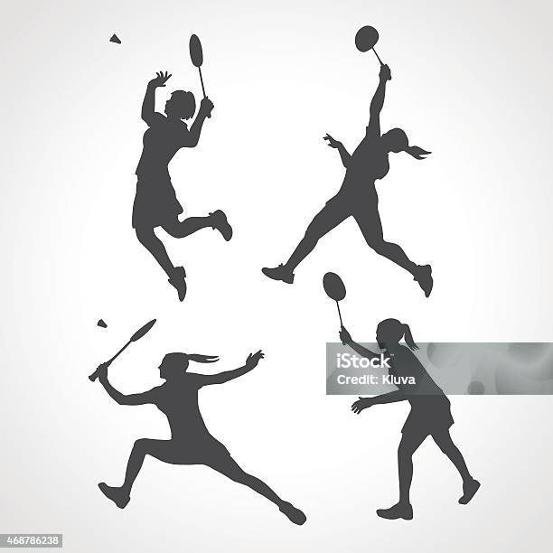 Silhouettes Of Women Professional Badminton Players Stock Illustration - Download Image Now