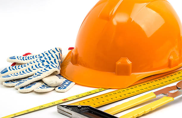 istock Stroitilnaya helmet and tools as background 468794652