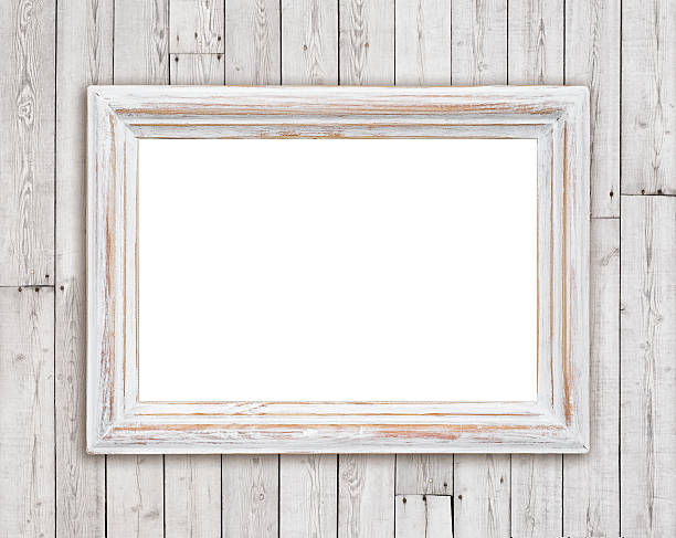 istock Bleached wooden picture frame on vintage plank wall background 468795266